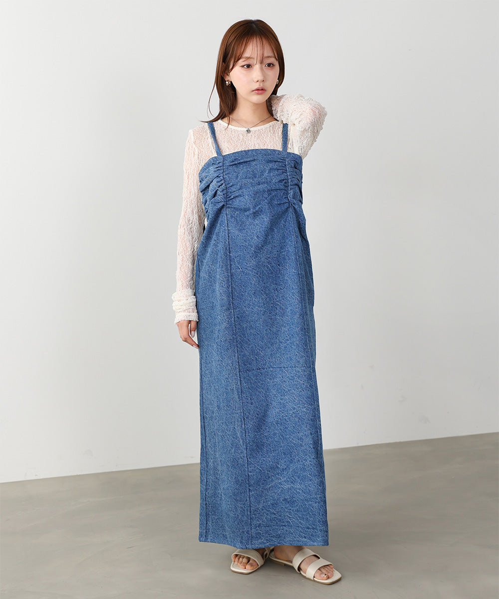 デニムギャザーキャミワンピース
