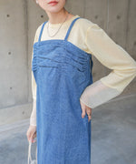 【S・Mサイズ展開】デニムギャザーキャミワンピース