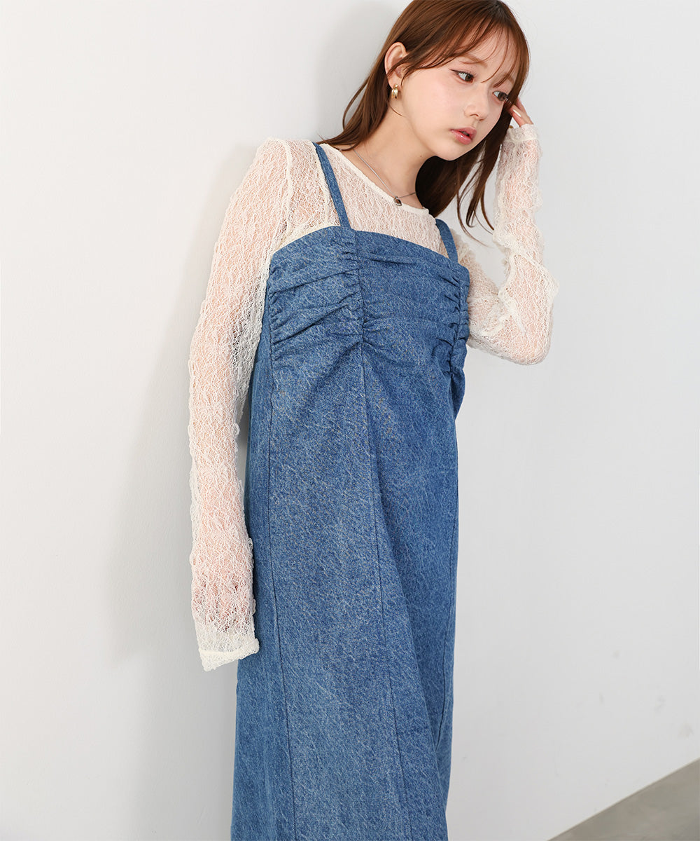 デニムギャザーキャミワンピース