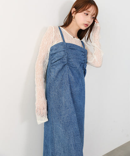 デニムギャザーキャミワンピース