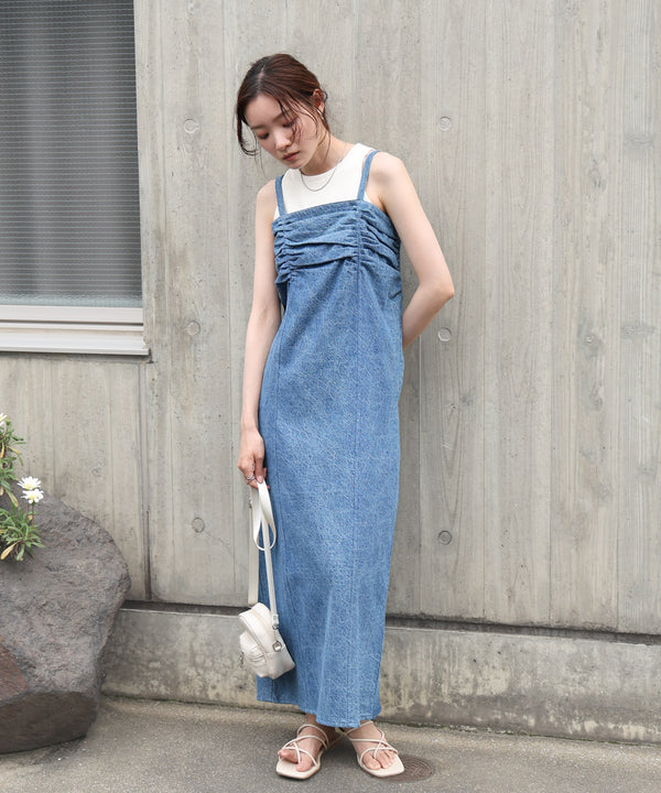 【S・Mサイズ展開】デニムギャザーキャミワンピース