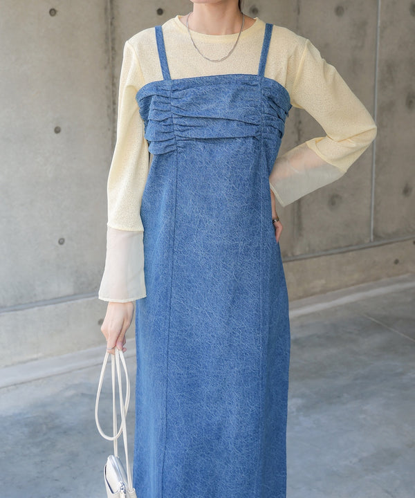 【S・Mサイズ展開】デニムギャザーキャミワンピース