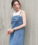 【S・Mサイズ展開】デニムギャザーキャミワンピース