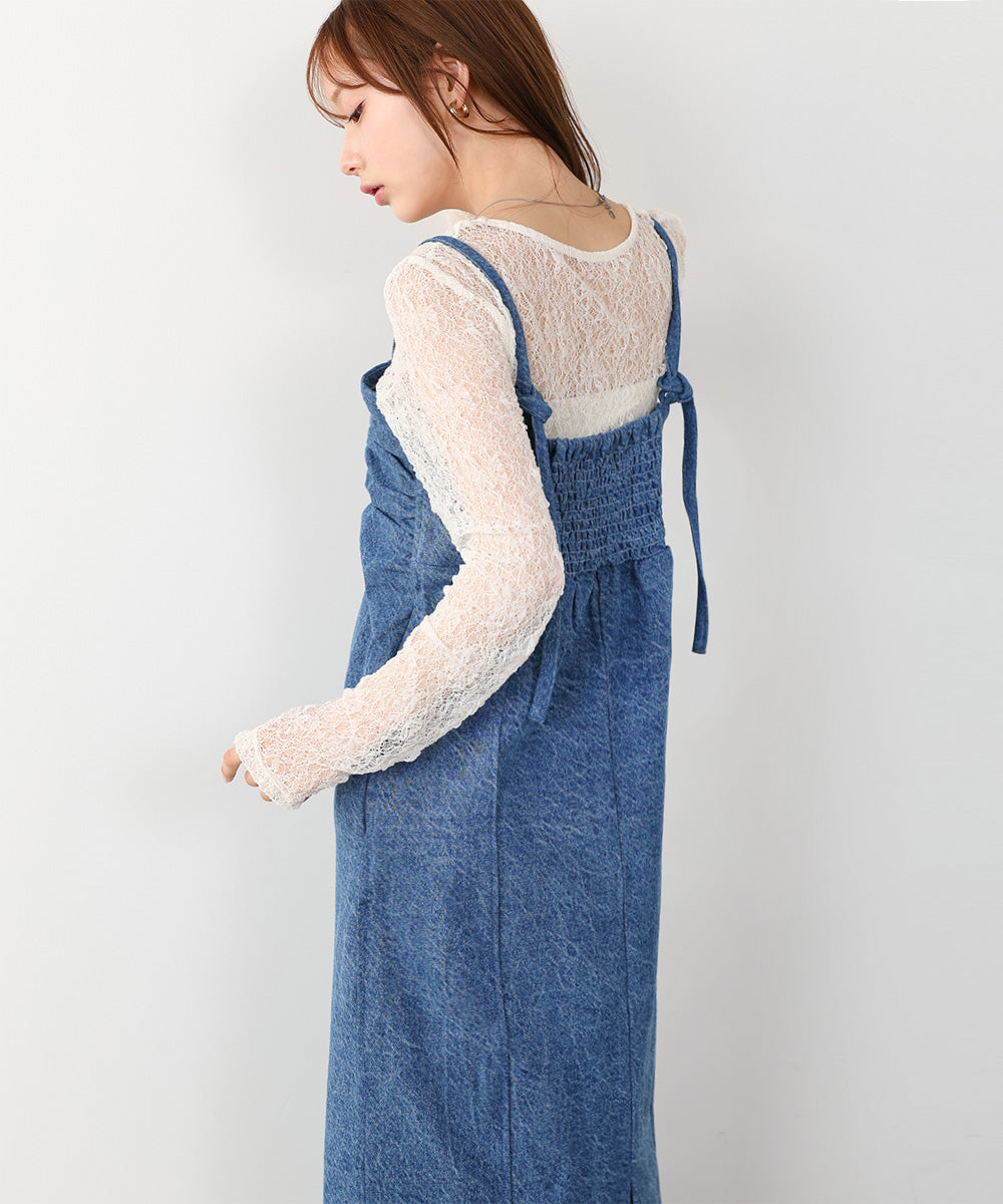 デニムギャザーキャミワンピース