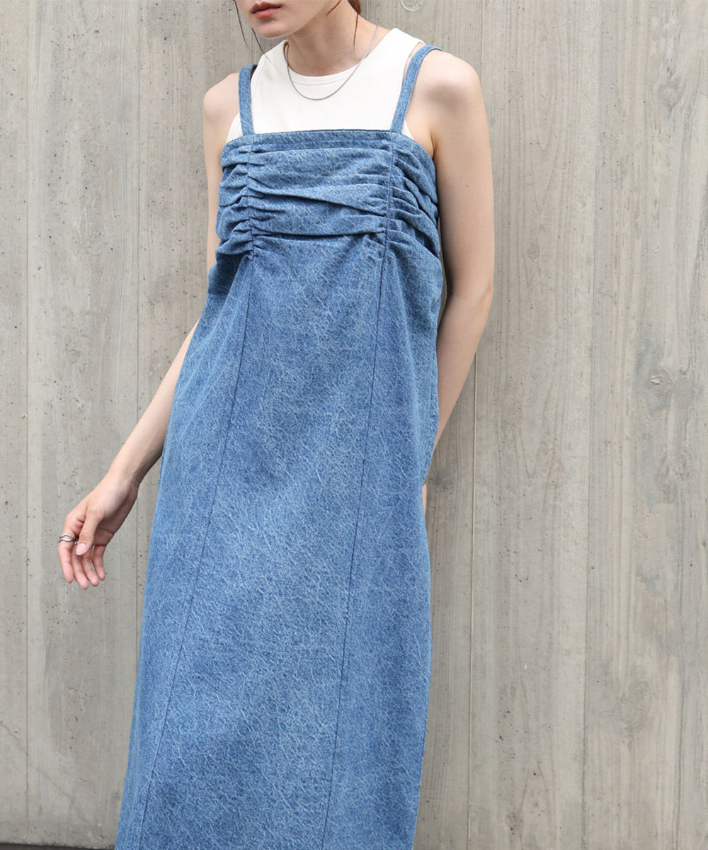 【S・Mサイズ展開】デニムギャザーキャミワンピース