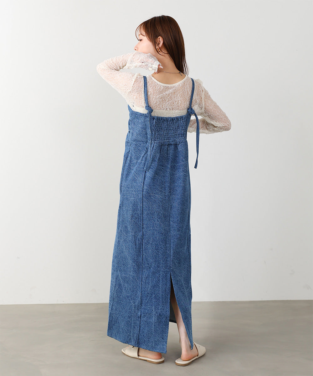 デニムギャザーキャミワンピース