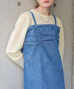 【S・Mサイズ展開】デニムギャザーキャミワンピース