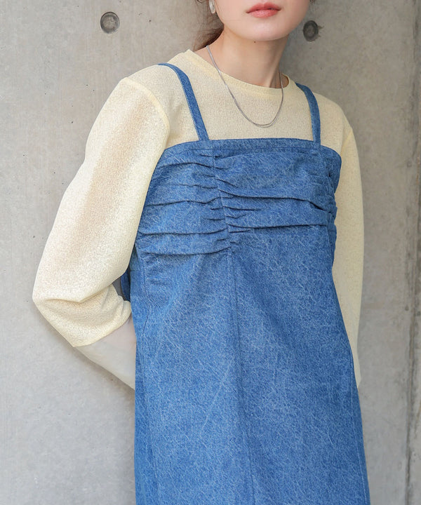 【S・Mサイズ展開】デニムギャザーキャミワンピース