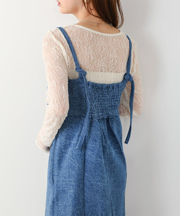 デニムギャザーキャミワンピース