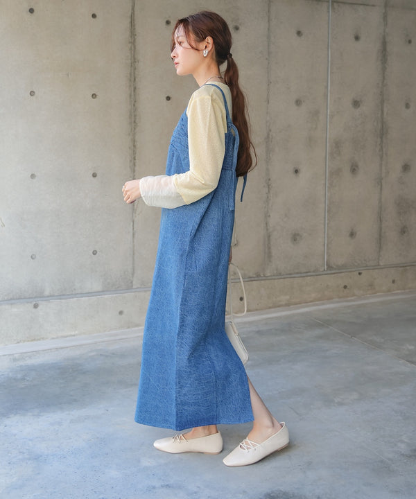 【S・Mサイズ展開】デニムギャザーキャミワンピース