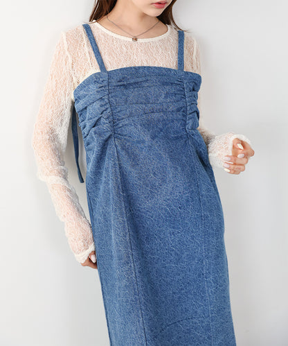 デニムギャザーキャミワンピース