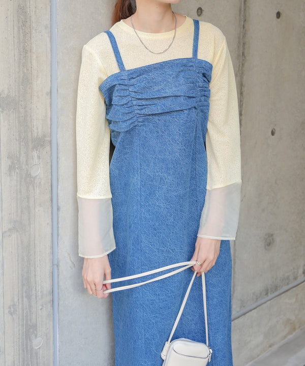 【S・Mサイズ展開】デニムギャザーキャミワンピース