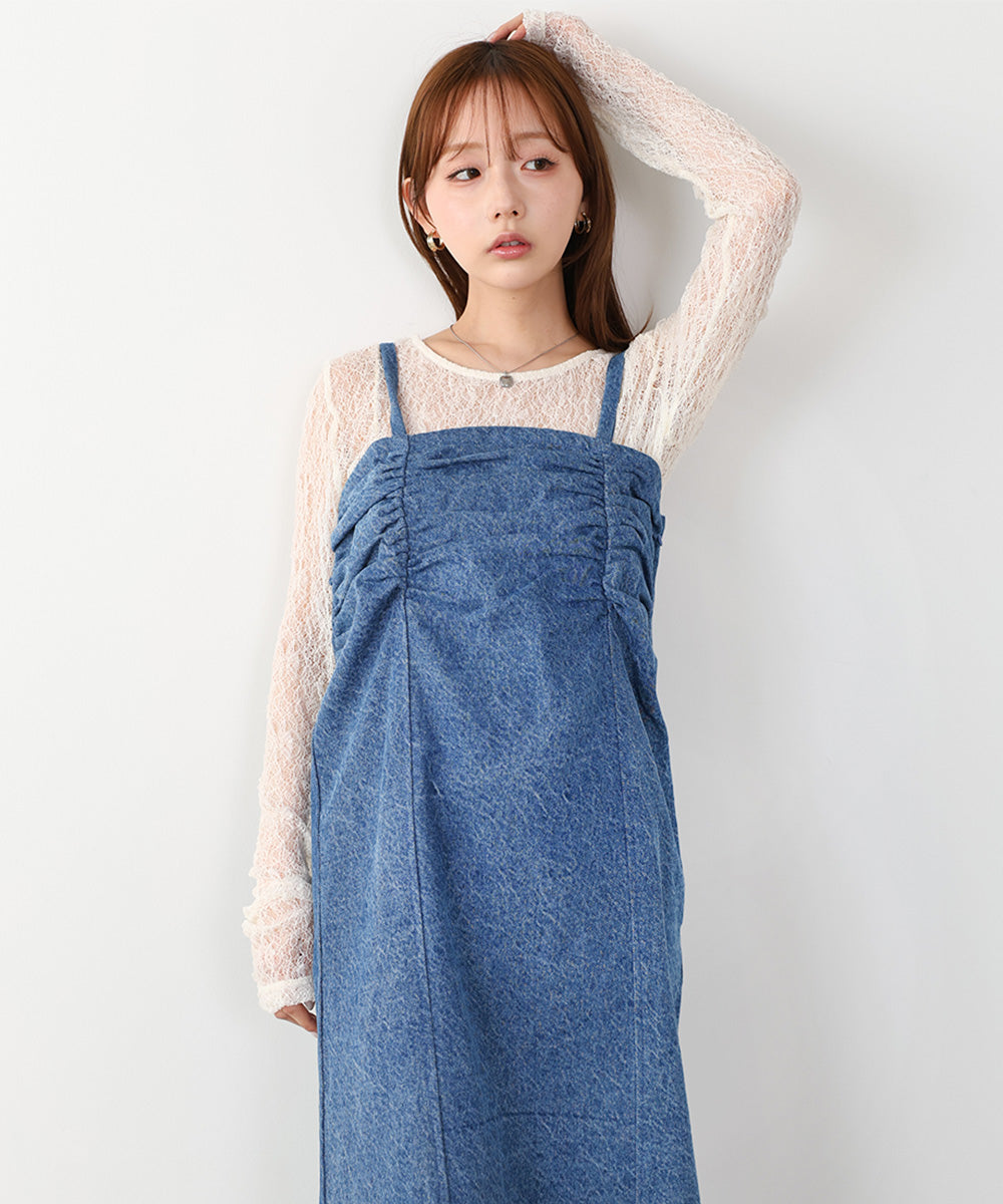 デニムギャザーキャミワンピース