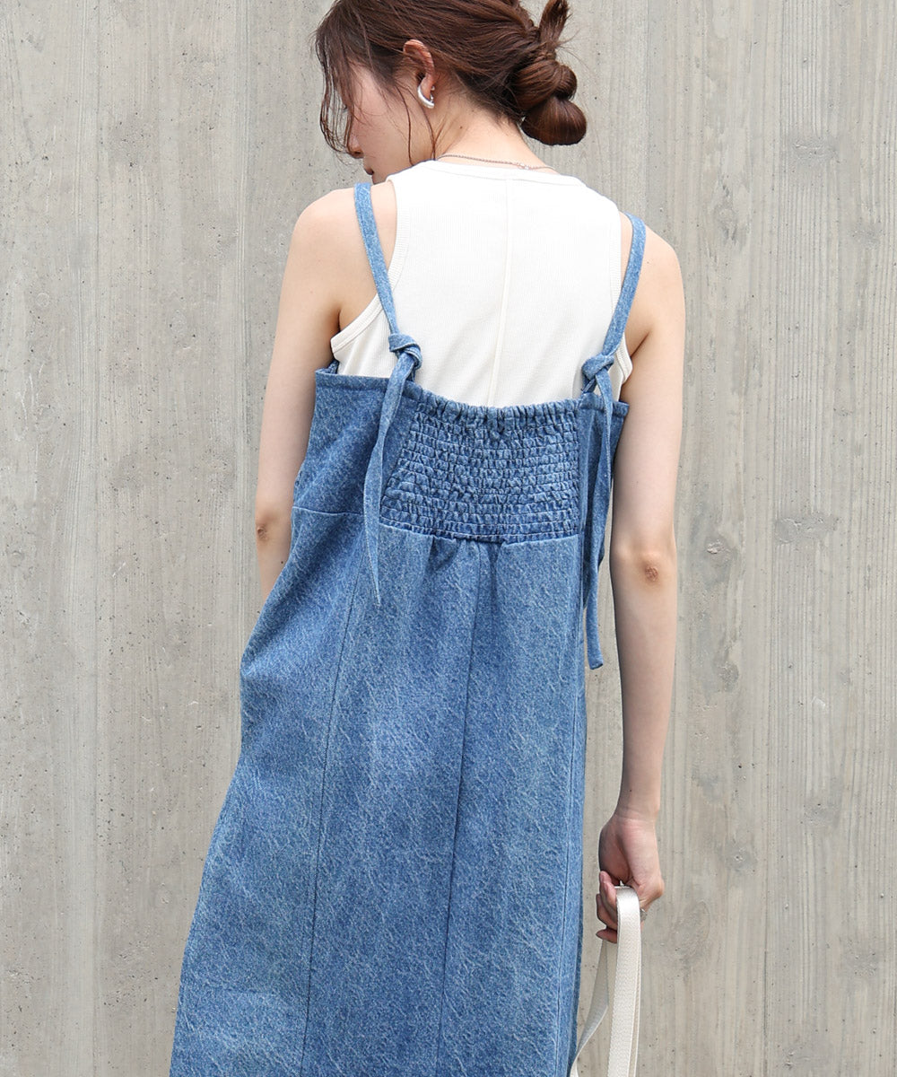 【S・Mサイズ展開】デニムギャザーキャミワンピース