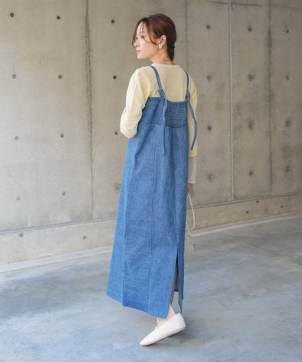 【S・Mサイズ展開】デニムギャザーキャミワンピース