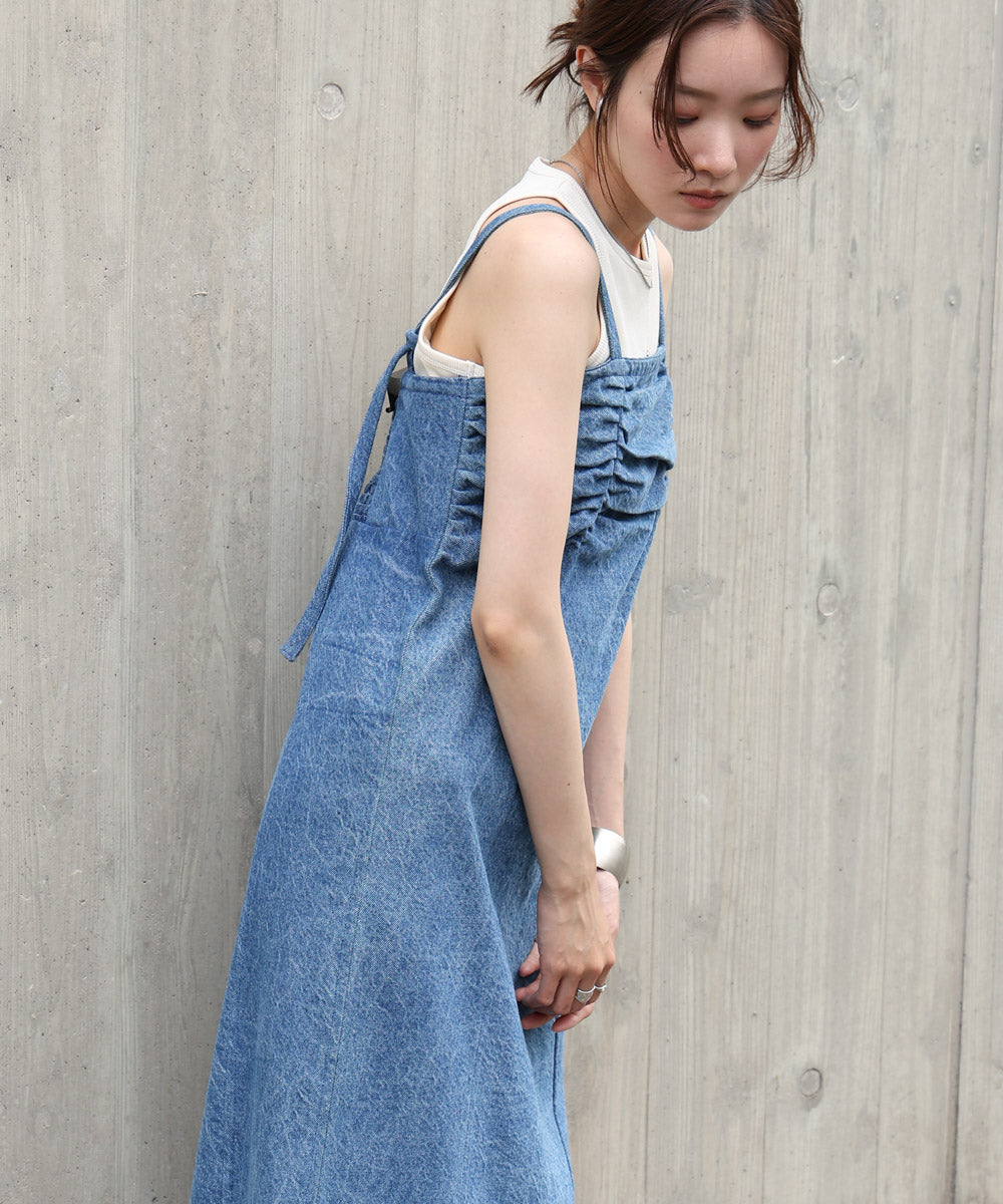 【S・Mサイズ展開】デニムギャザーキャミワンピース
