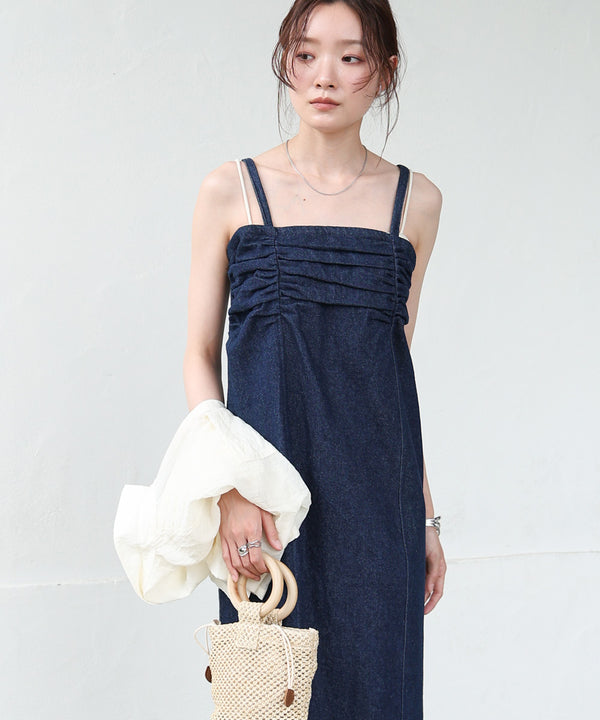 【S・Mサイズ展開】デニムギャザーキャミワンピース