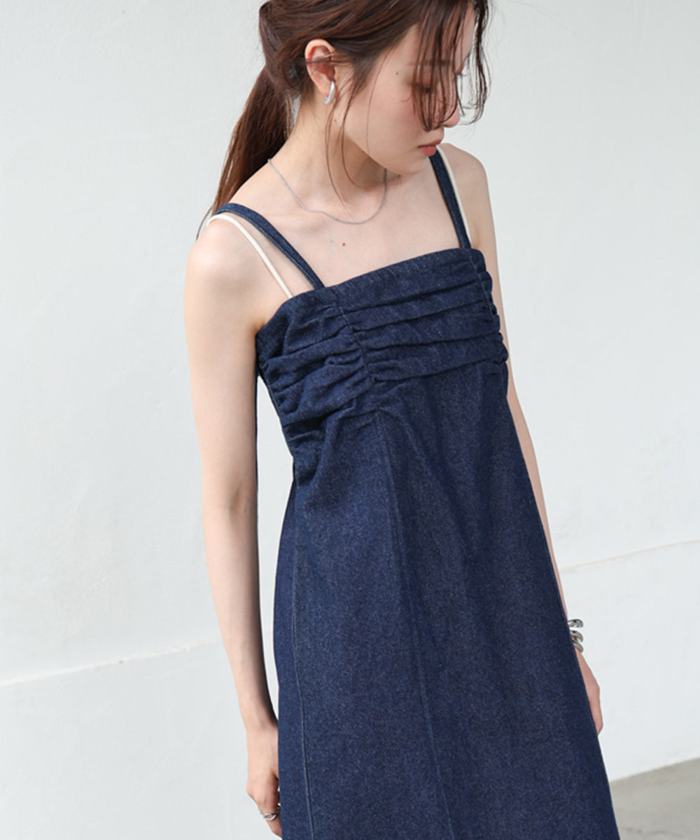 【S・Mサイズ展開】デニムギャザーキャミワンピース