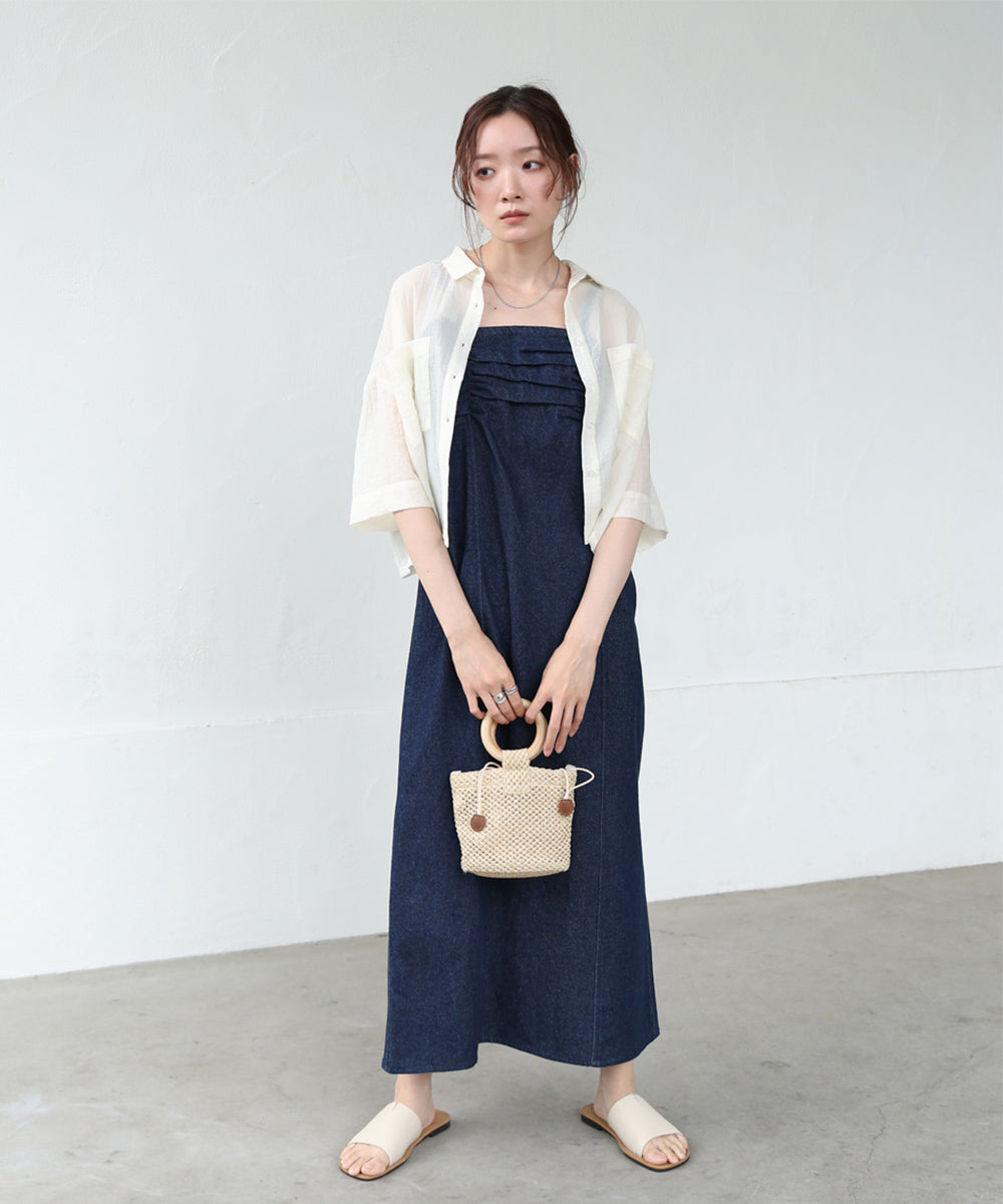 【S・Mサイズ展開】デニムギャザーキャミワンピース