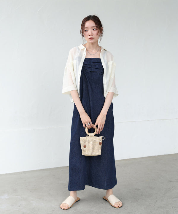 【S・Mサイズ展開】デニムギャザーキャミワンピース