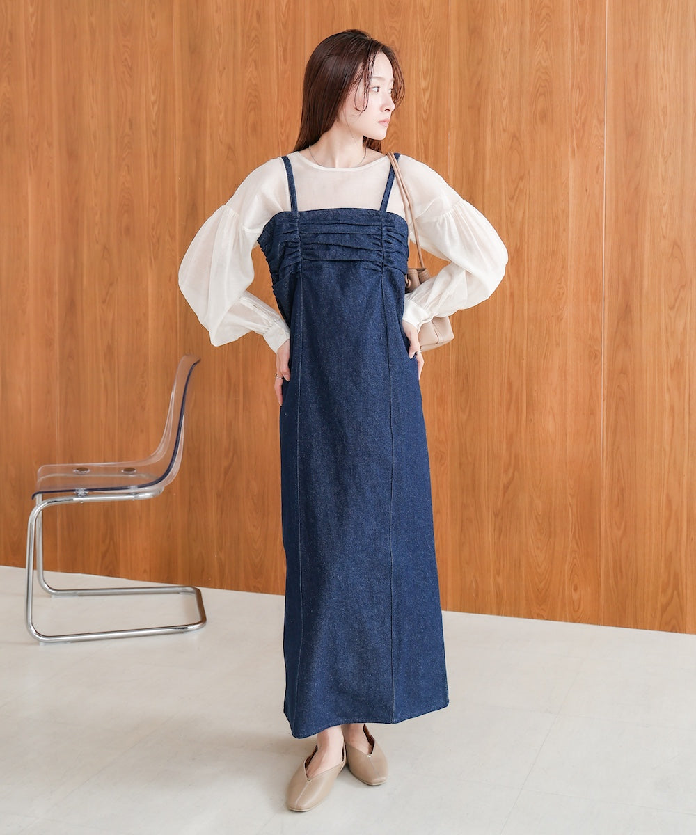 【S・Mサイズ展開】デニムギャザーキャミワンピース