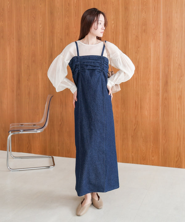 【S・Mサイズ展開】デニムギャザーキャミワンピース