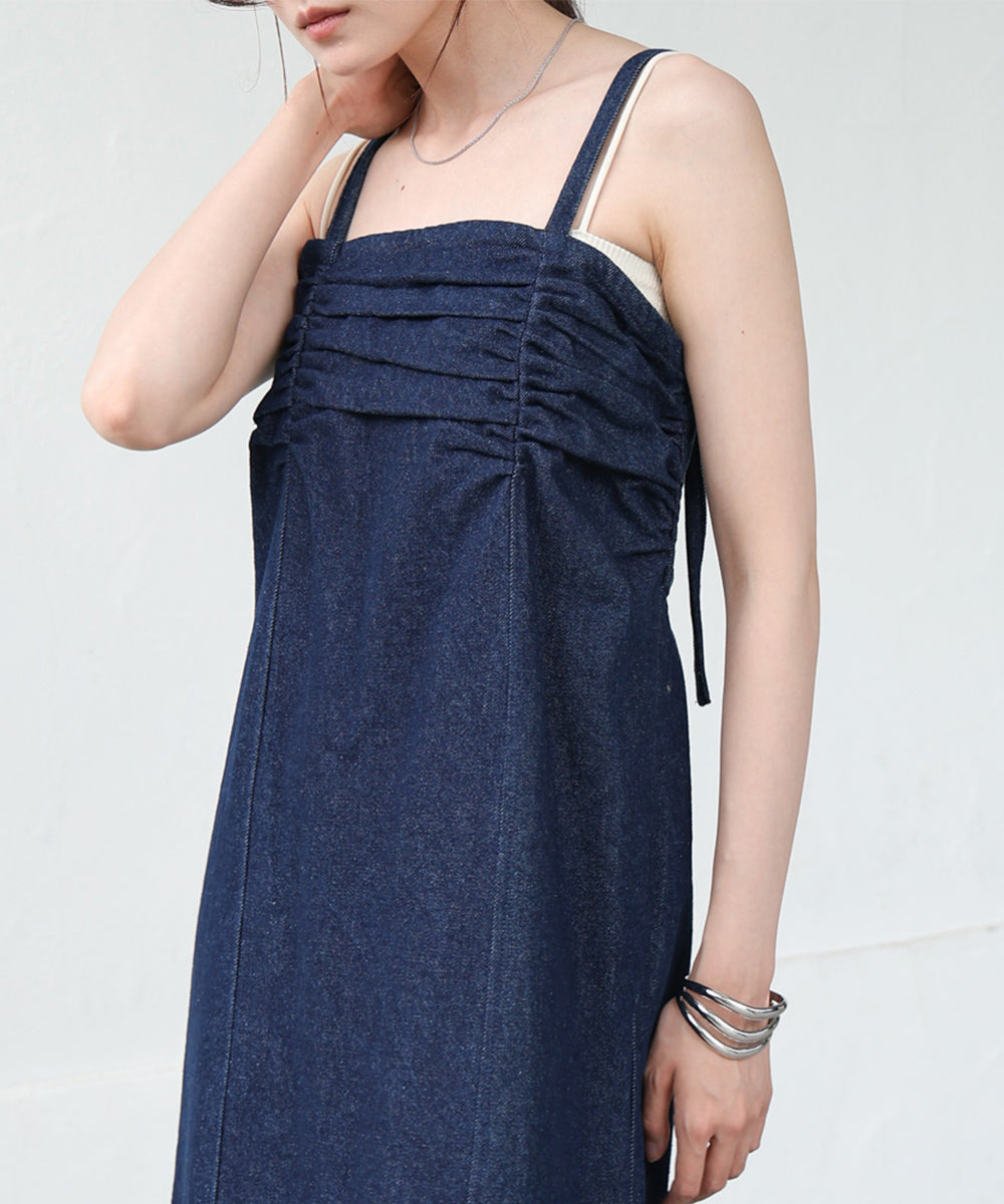【S・Mサイズ展開】デニムギャザーキャミワンピース