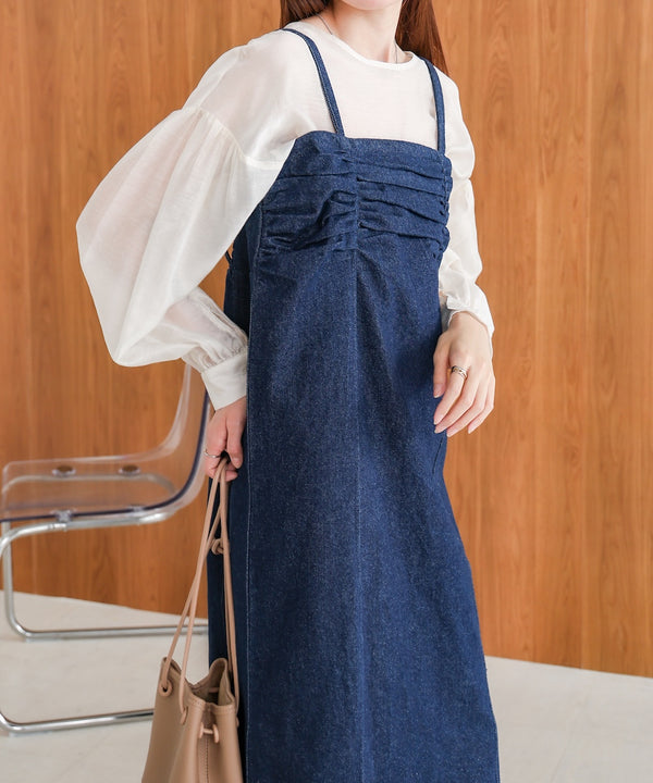 【S・Mサイズ展開】デニムギャザーキャミワンピース