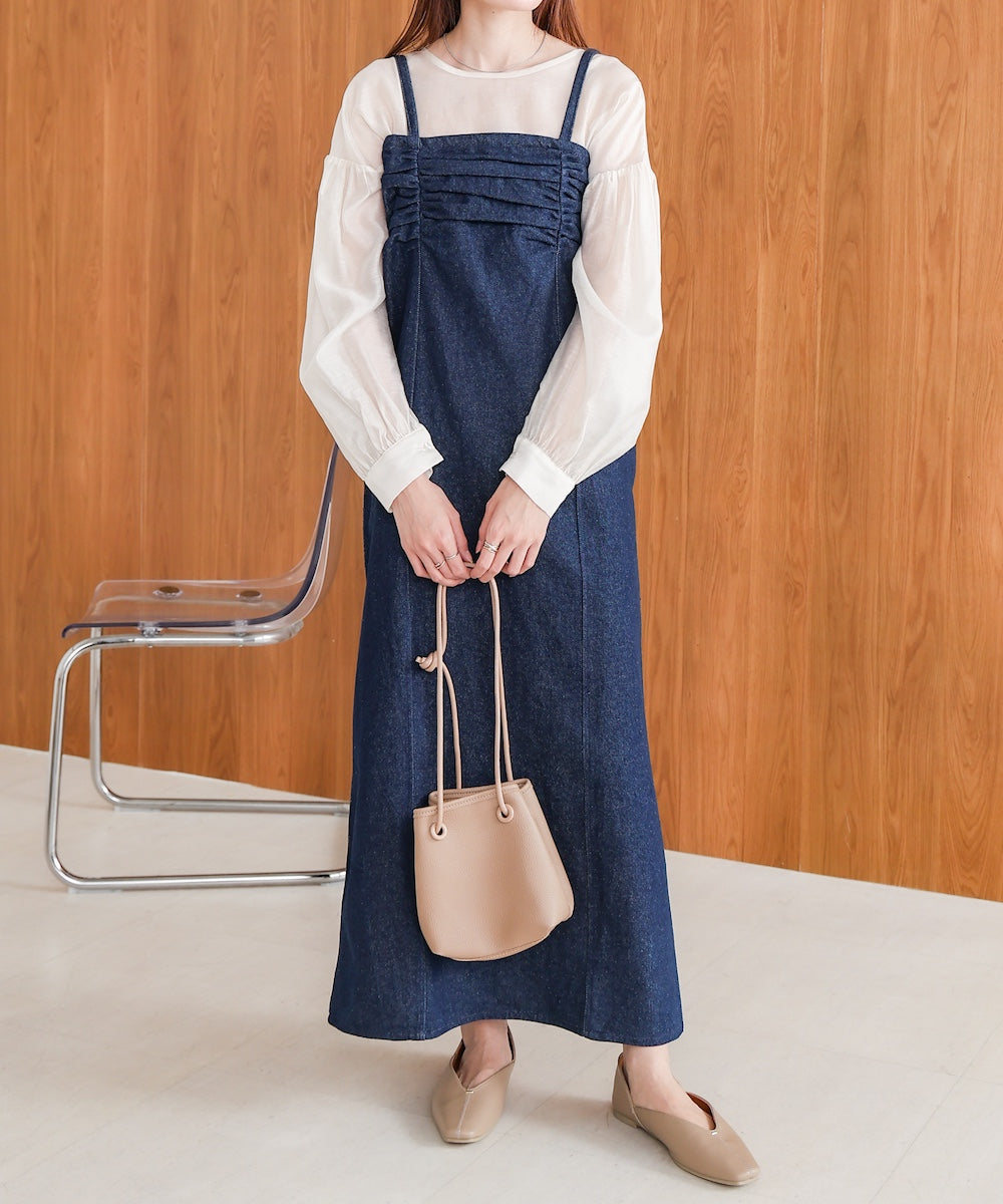 【S・Mサイズ展開】デニムギャザーキャミワンピース