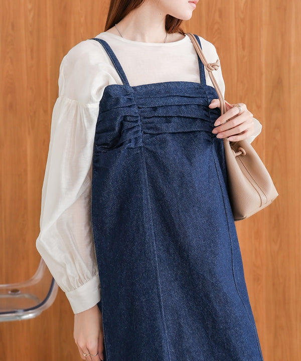 【S・Mサイズ展開】デニムギャザーキャミワンピース