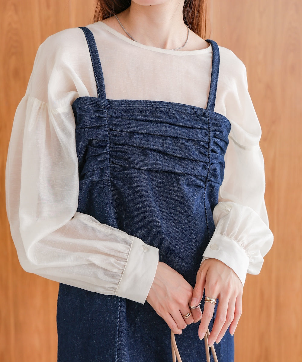 【S・Mサイズ展開】デニムギャザーキャミワンピース