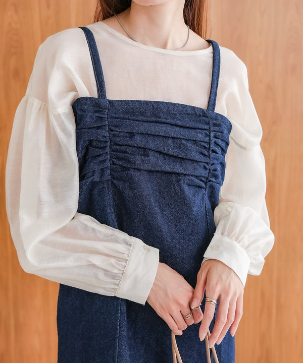 【S・Mサイズ展開】デニムギャザーキャミワンピース