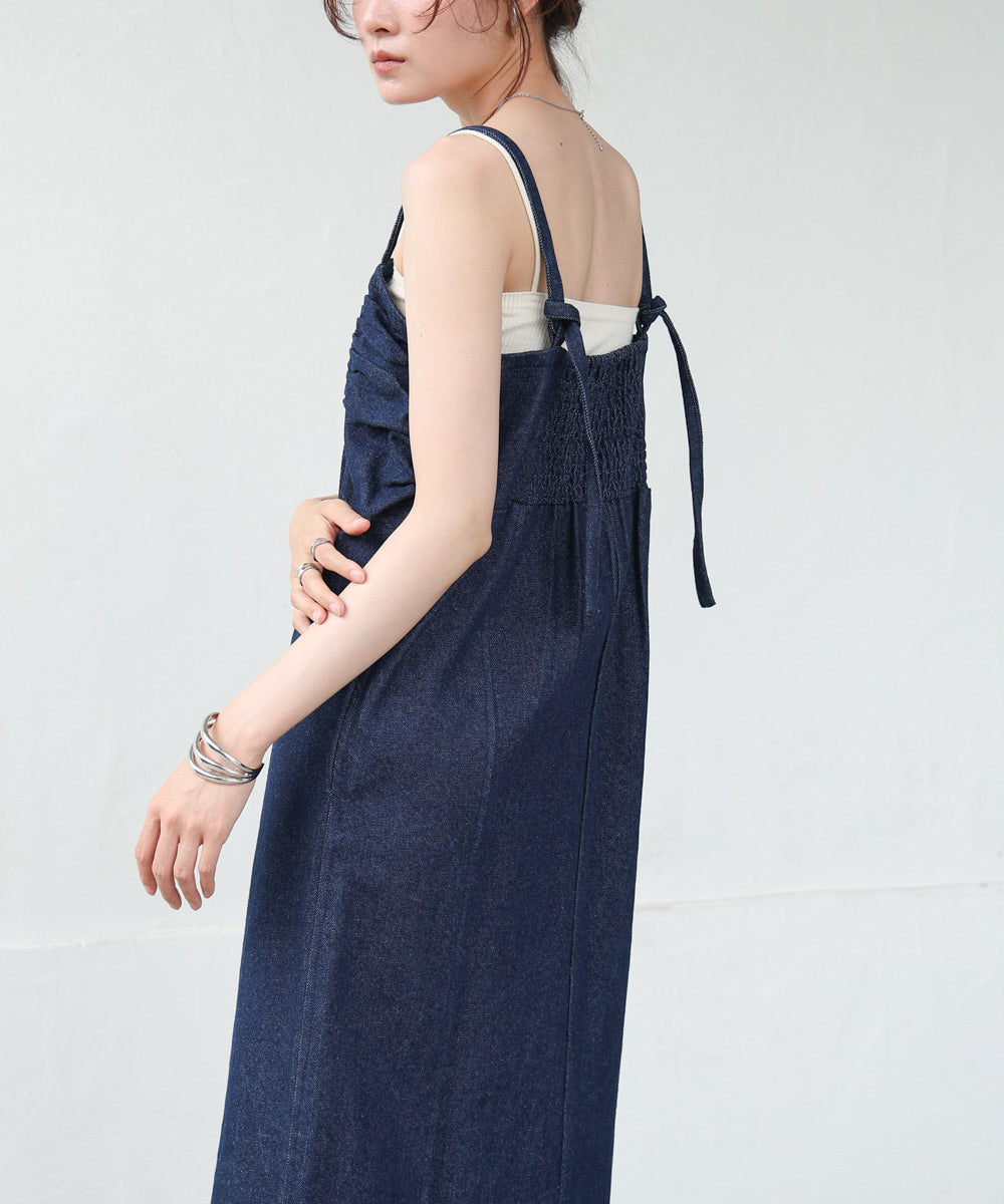 【S・Mサイズ展開】デニムギャザーキャミワンピース