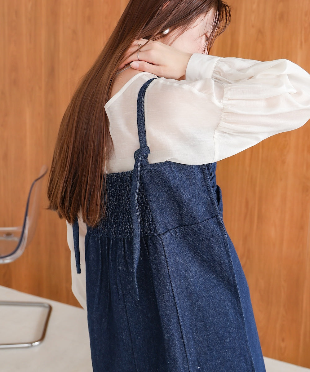 【S・Mサイズ展開】デニムギャザーキャミワンピース