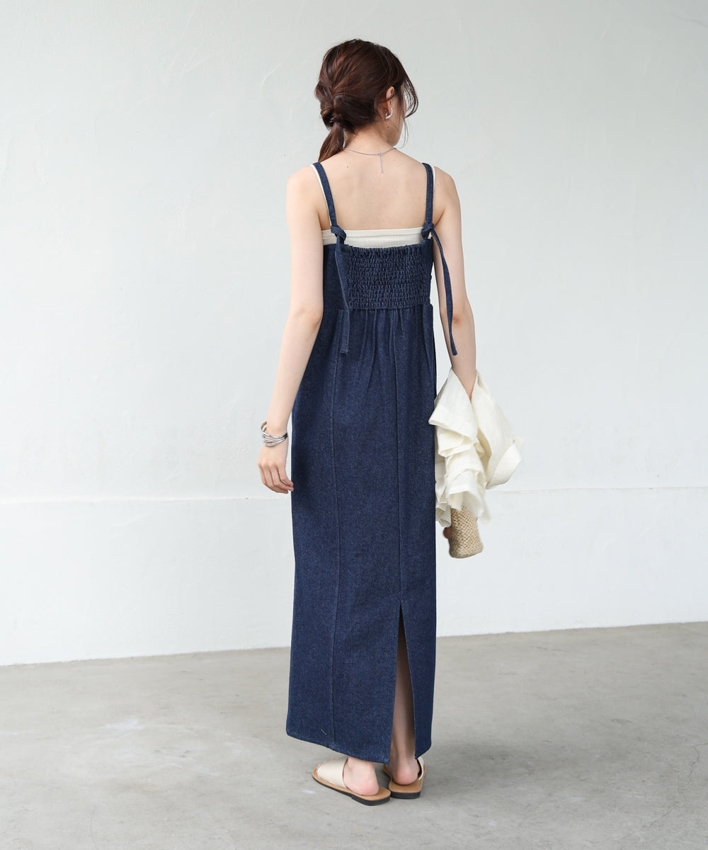 【S・Mサイズ展開】デニムギャザーキャミワンピース