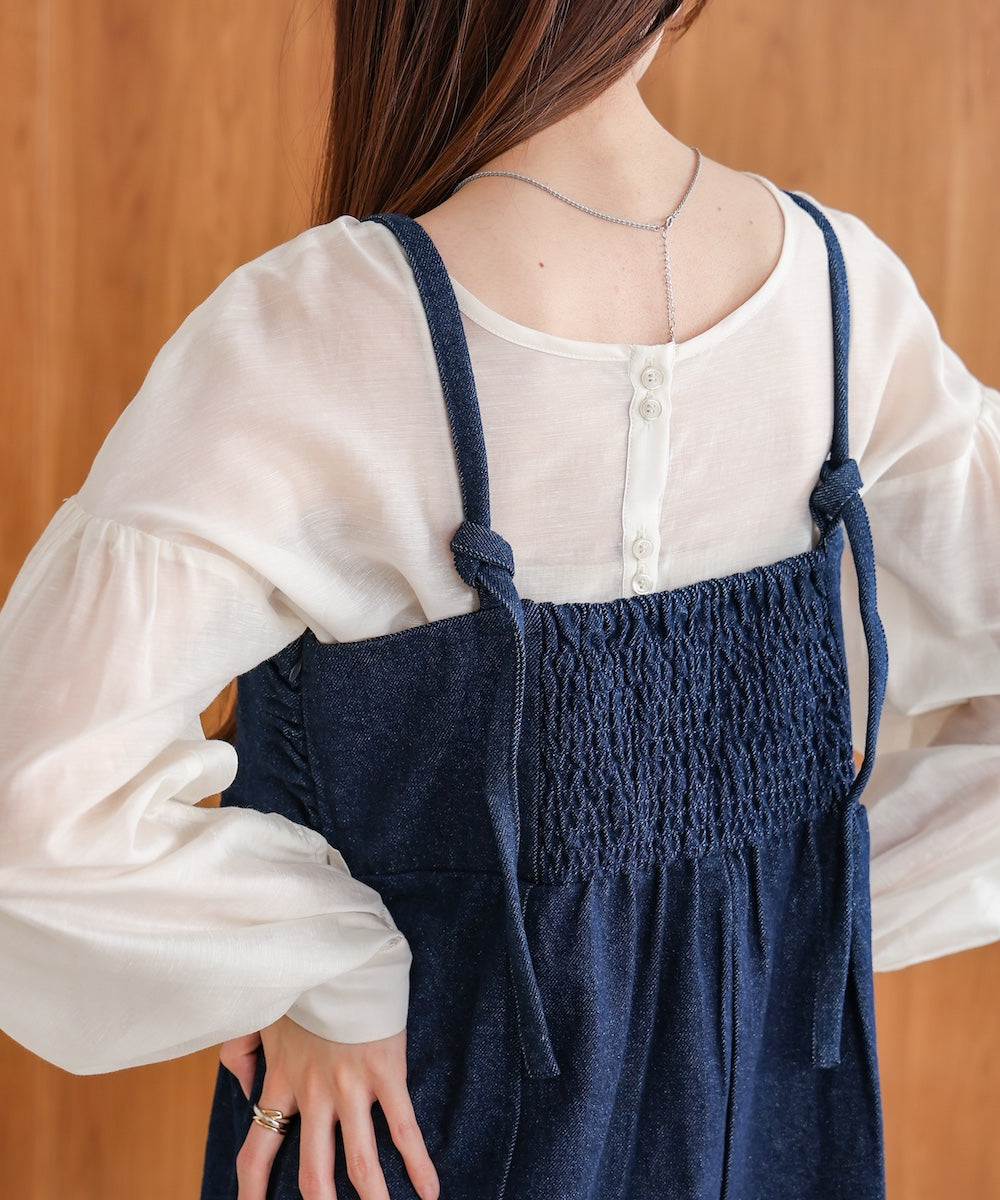 【S・Mサイズ展開】デニムギャザーキャミワンピース