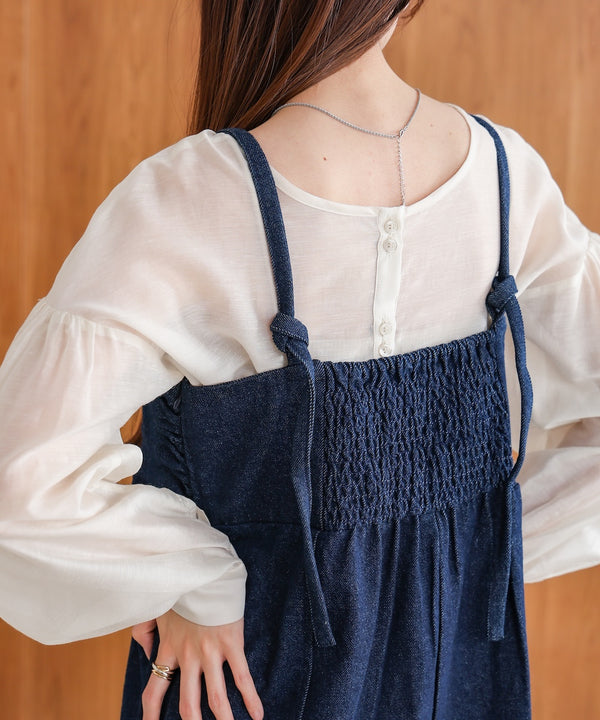 【S・Mサイズ展開】デニムギャザーキャミワンピース