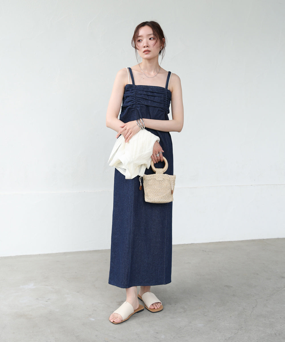 【S・Mサイズ展開】デニムギャザーキャミワンピース