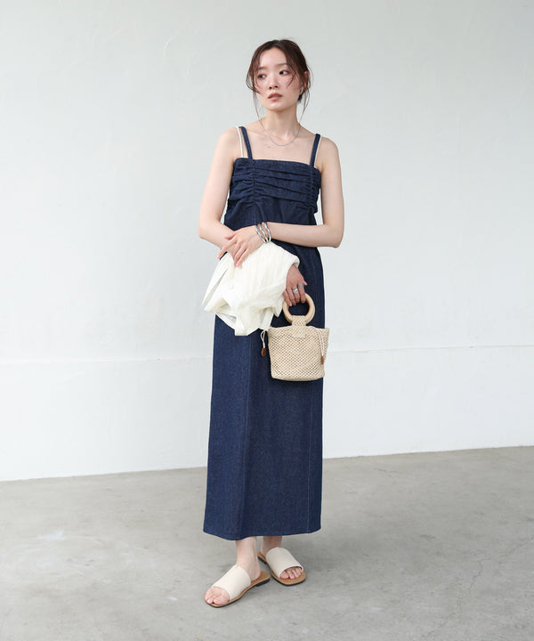 【S・Mサイズ展開】デニムギャザーキャミワンピース