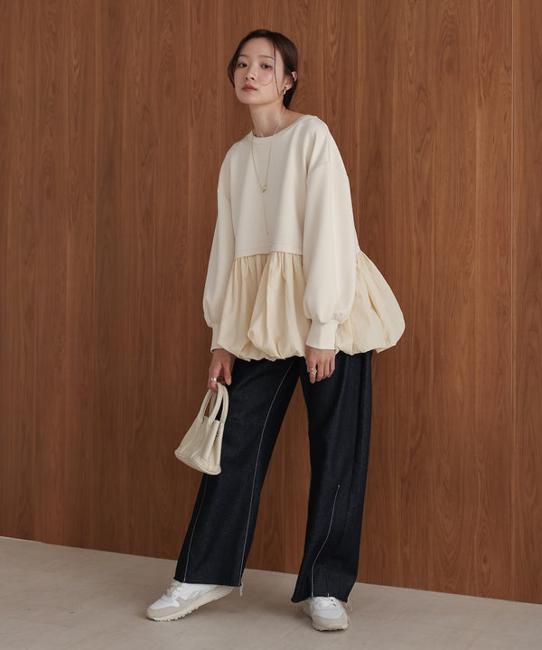 裾バルーンペプラムトップス