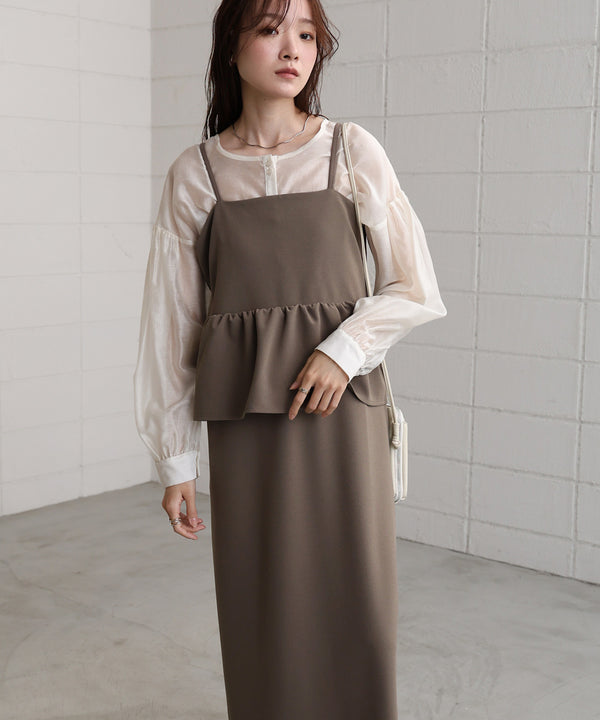 【S・Mサイズ展開】イージージョーゼットペプラムキャミワンピース