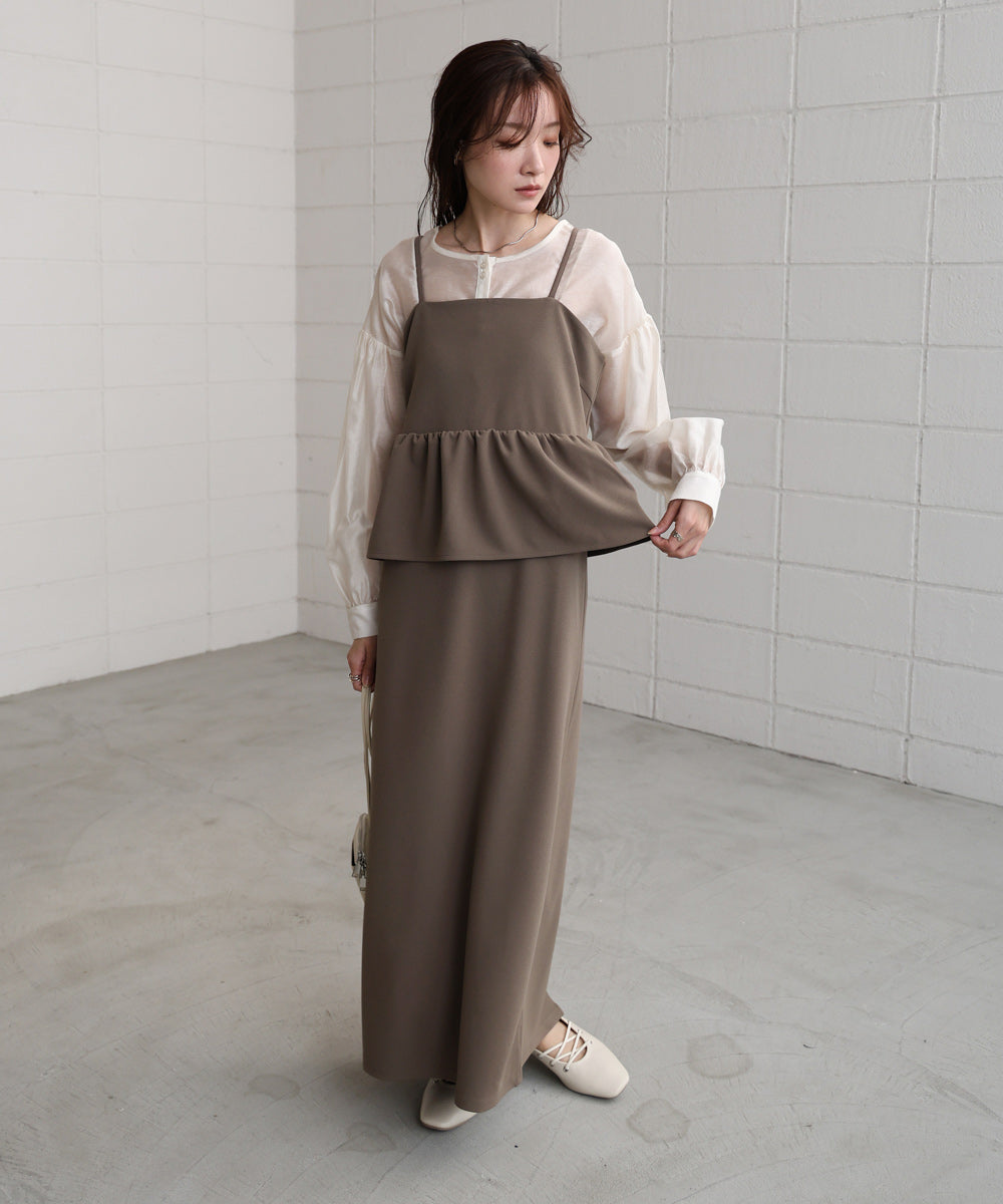 【S・Mサイズ展開】イージージョーゼットペプラムキャミワンピース