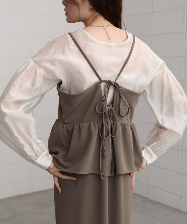 【S・Mサイズ展開】イージージョーゼットペプラムキャミワンピース