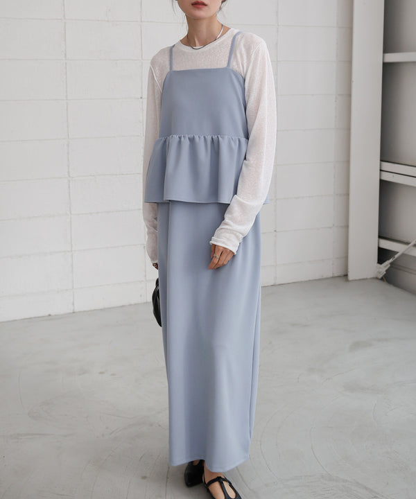 【S・Mサイズ展開】イージージョーゼットペプラムキャミワンピース