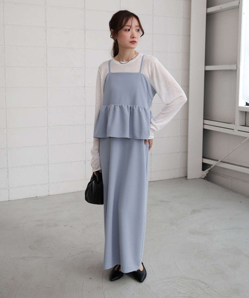 【S・Mサイズ展開】イージージョーゼットペプラムキャミワンピース