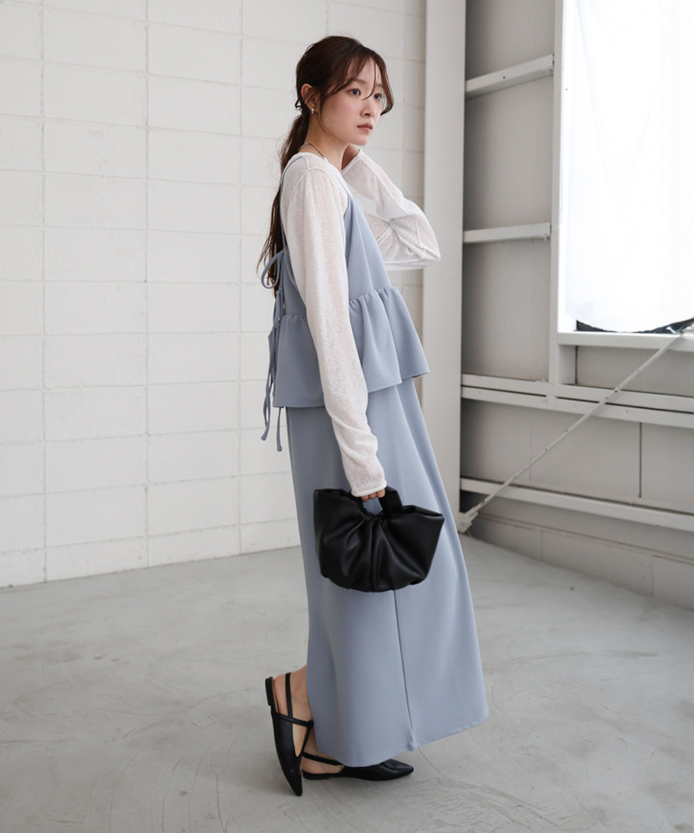 【S・Mサイズ展開】イージージョーゼットペプラムキャミワンピース