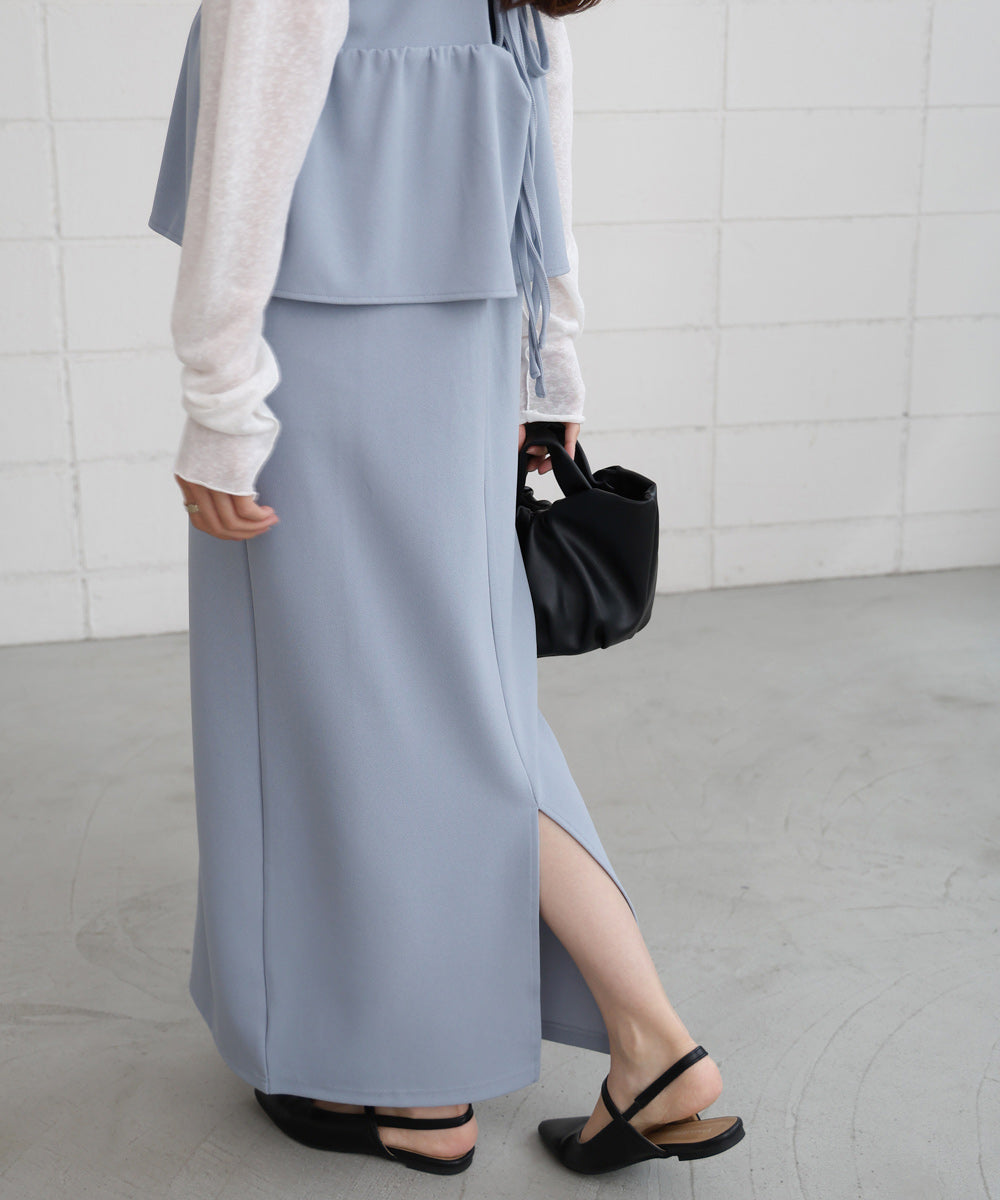 【S・Mサイズ展開】イージージョーゼットペプラムキャミワンピース