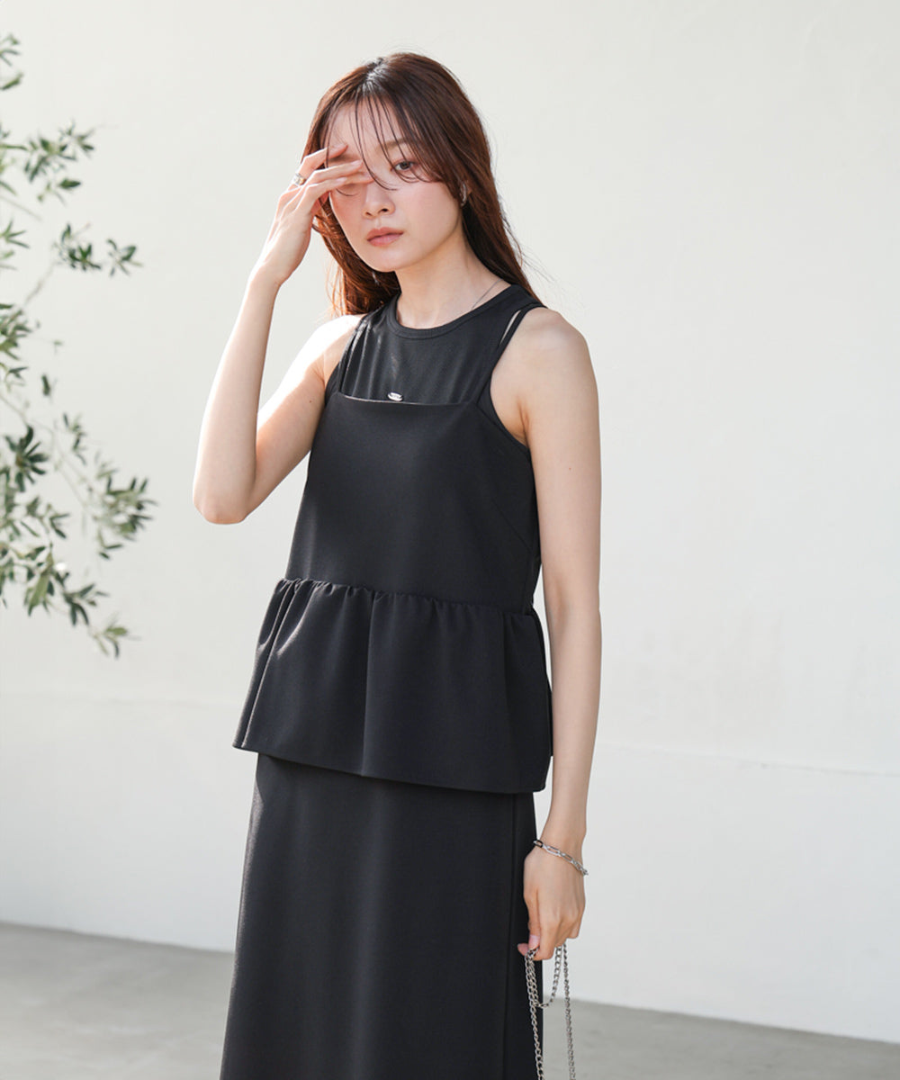 【S・Mサイズ展開】イージージョーゼットペプラムキャミワンピース