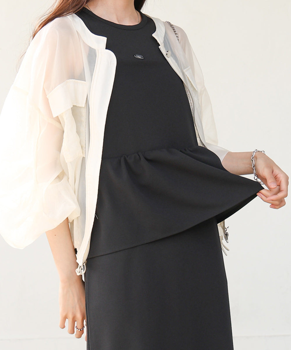 【S・Mサイズ展開】イージージョーゼットペプラムキャミワンピース