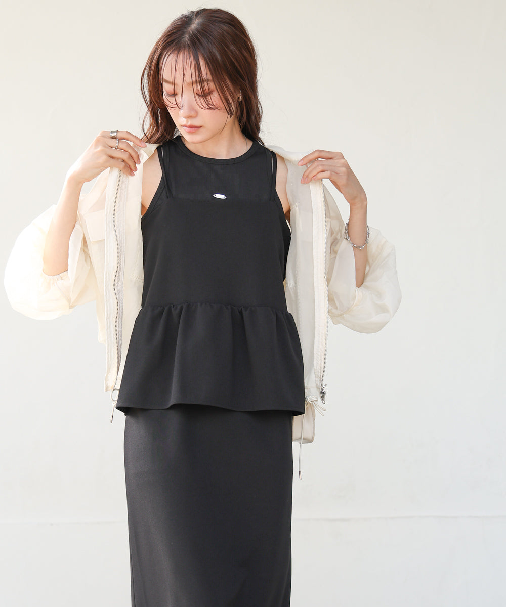 【S・Mサイズ展開】イージージョーゼットペプラムキャミワンピース